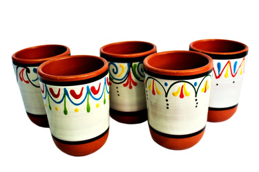 Terracotta White Cups, Set of 5 - Hand Painted From Spain